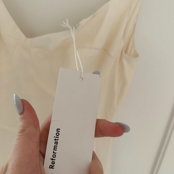 Reformation Lecce Maxi Crepe Dress Sz 4 Ivory Scoop Neck Full Skirt w/ Train - Picture 3 of 15